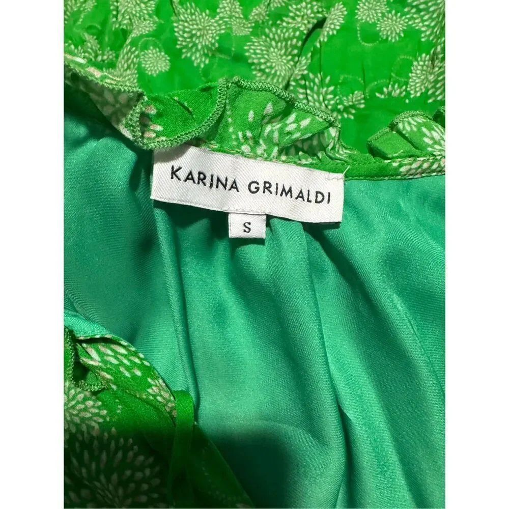 Karina Grimaldi green white print long sleeve mini dress S